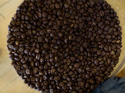 A top down view of some coffee beans in a circle