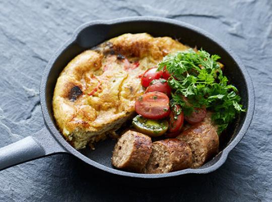 Garden Gourmet Vegan Sensational Cumberland Sausage used in a Spanish Tortilla Recipe