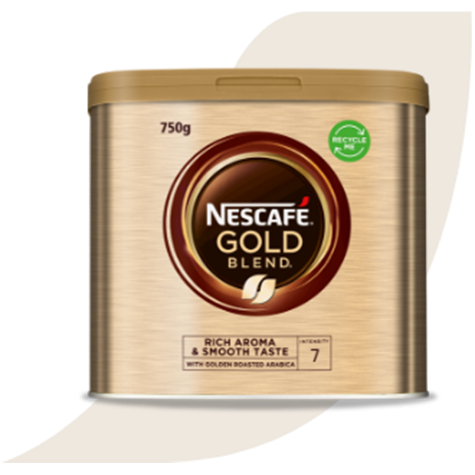 Nescafe Gold Blend tin with Nescafe accent behind