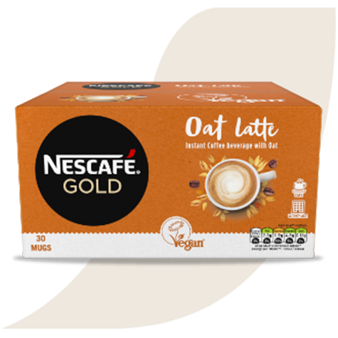 Nescafe Oat Latte box with Nescafe accent in the background