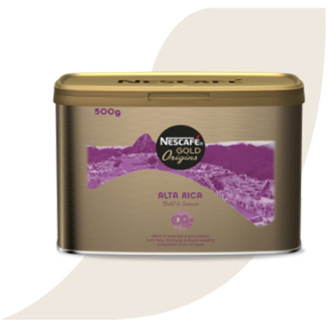 Nescafe Origins tin with Nescafe accent in the background