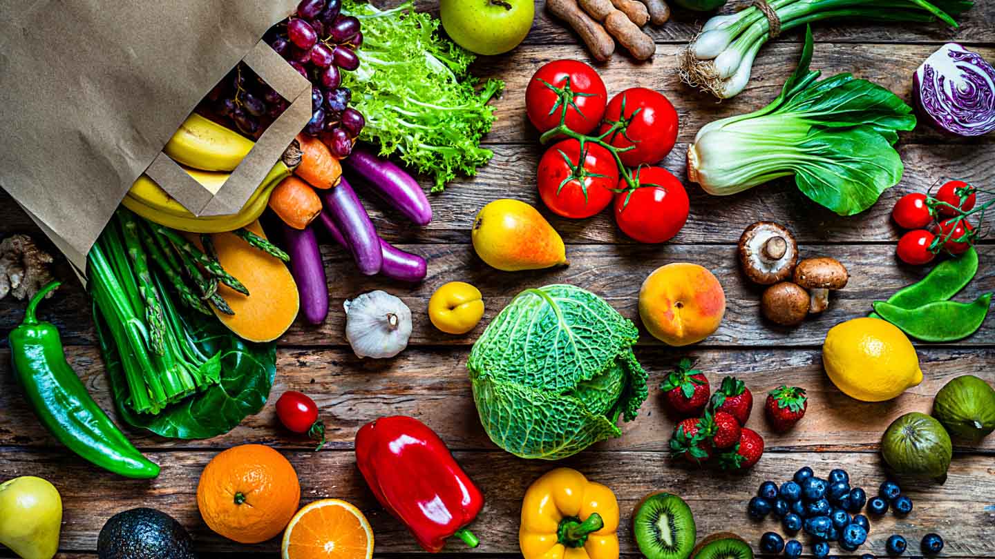 A platter of fruit and vegetables