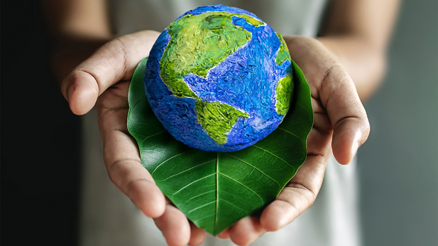 A person holding a globe in their hands