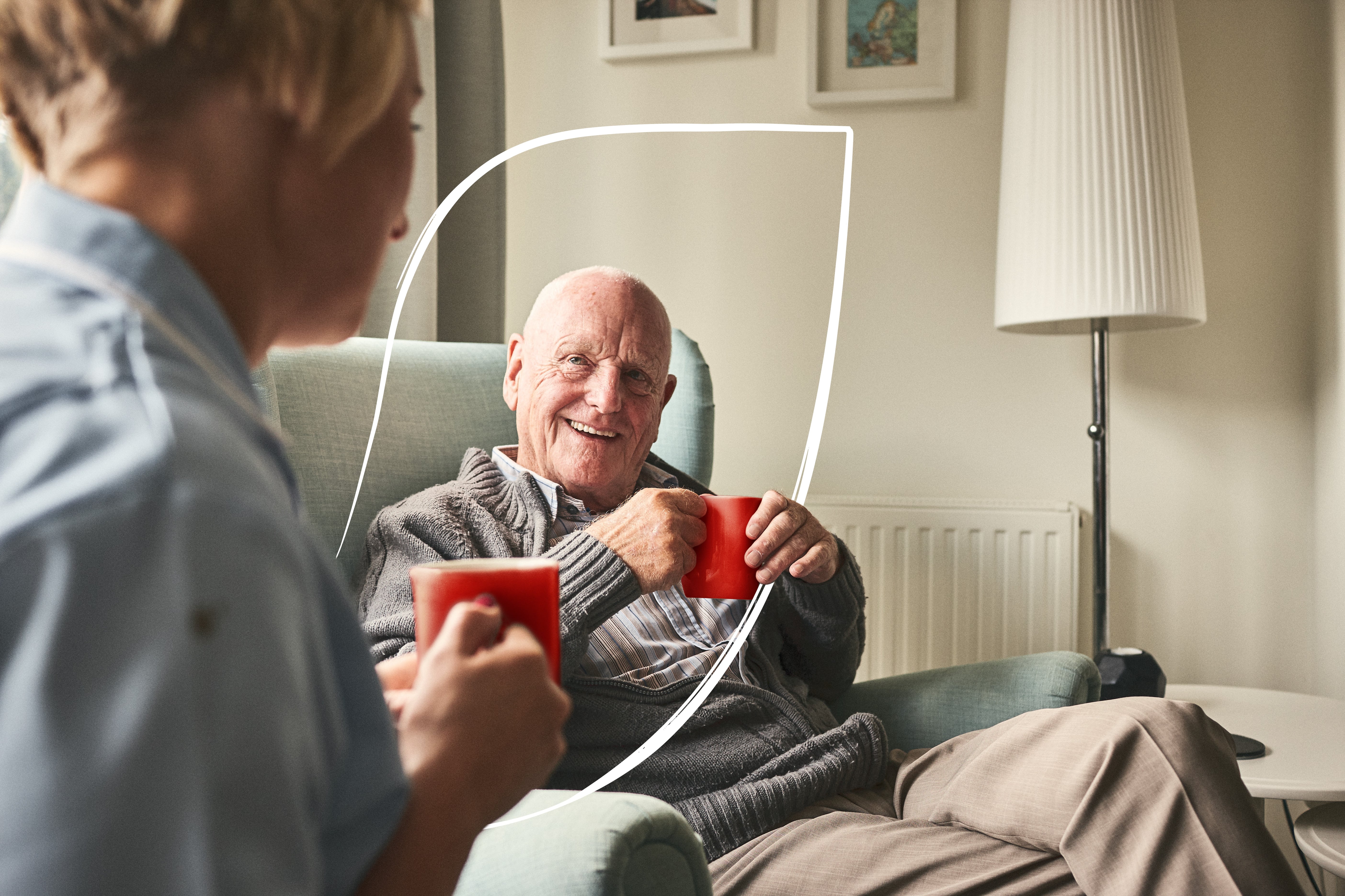 nescafe care home activity pack AW24 showing an elderly man drinking nescafe coffee