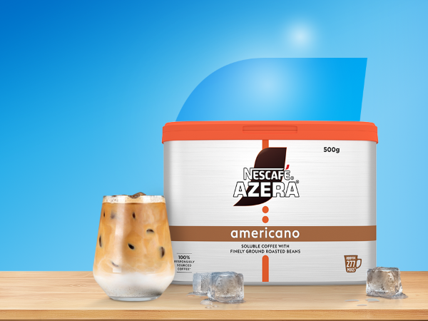 iced latte next to nescafe azera americano tin
