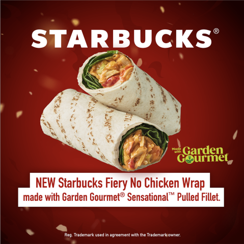 garden gourmet pro at starbucks with fiery no-chicken wrap