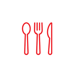 Red spoon, fork and knife icon