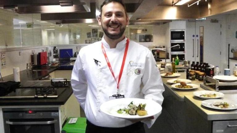 Chef Federico Quaglia in action in the kitchen with Nestle Professional