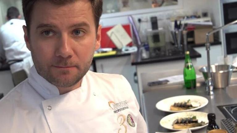 Chef Marcel Acostoaie in the kitchen with Nestle Professional
