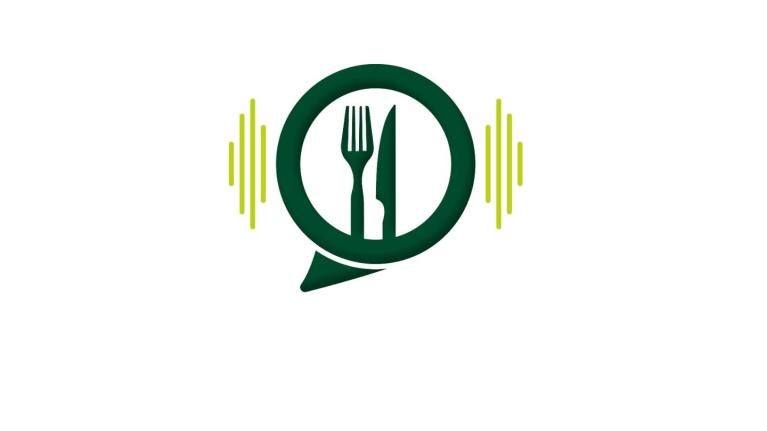 A green fork and knife in a quotation bubble