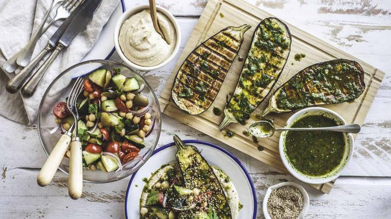 Various vegan dishes on a table