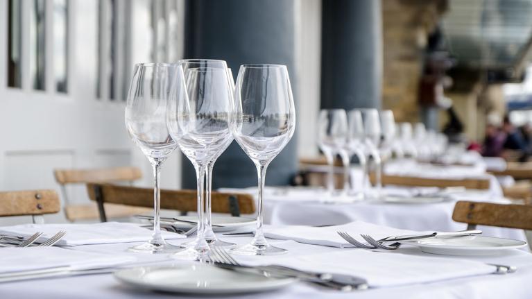 Glassware on a restaurant table