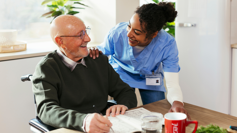 Carehome-worker-and-man-chatting