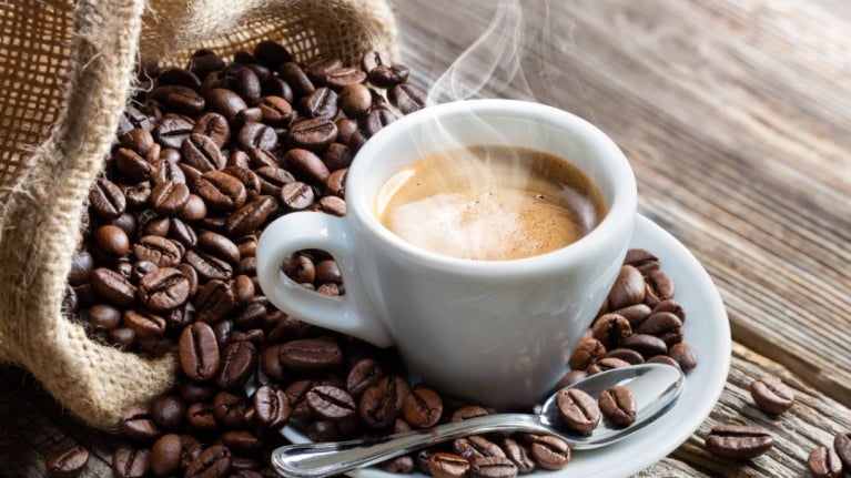 coffee and bag of beans on a table