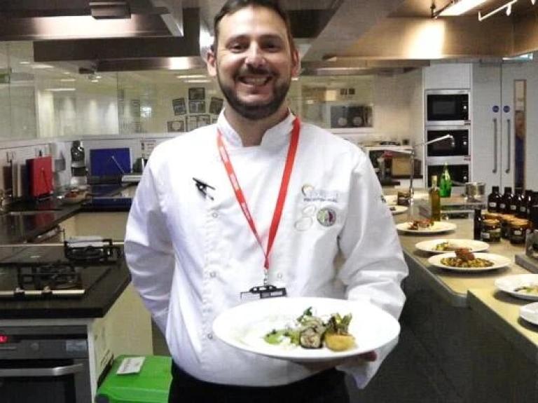 Chef Federico Quaglia in action in the kitchen with Nestle Professional