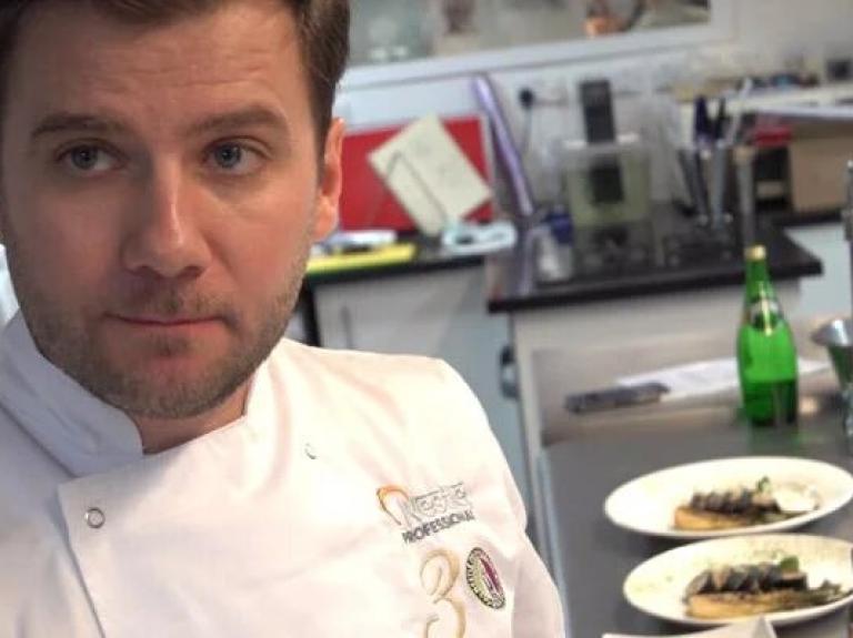 Chef Marcel Acostoaie in the kitchen with Nestle Professional