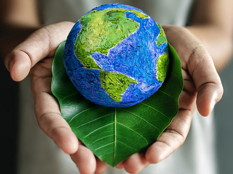 A person holding a globe in their hands