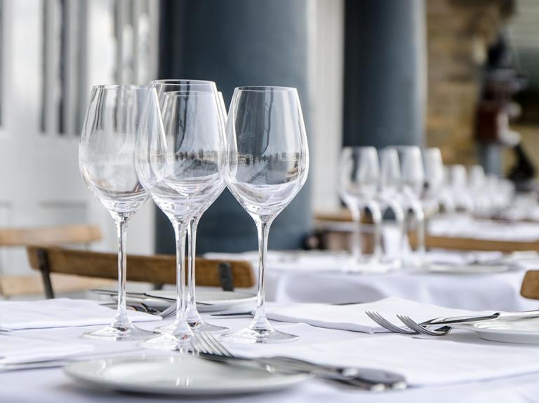 Glassware on a restaurant table