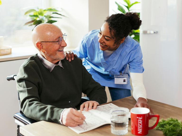 Carehome-worker-and-man-chatting