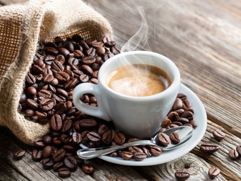 coffee and bag of beans on a table