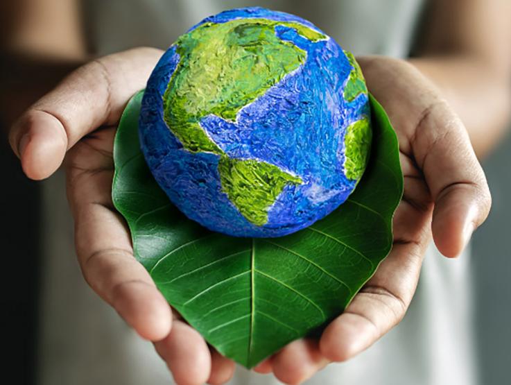 A person holding a globe in their hands