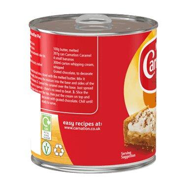 Recipe details on a Carnation Caramel tin