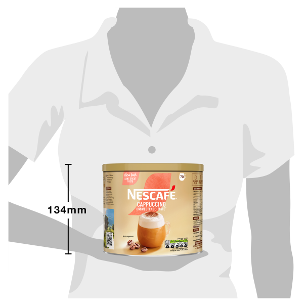 Nescafe Cappuccino Unsweetened 1kg Tin Relative Size Graphic