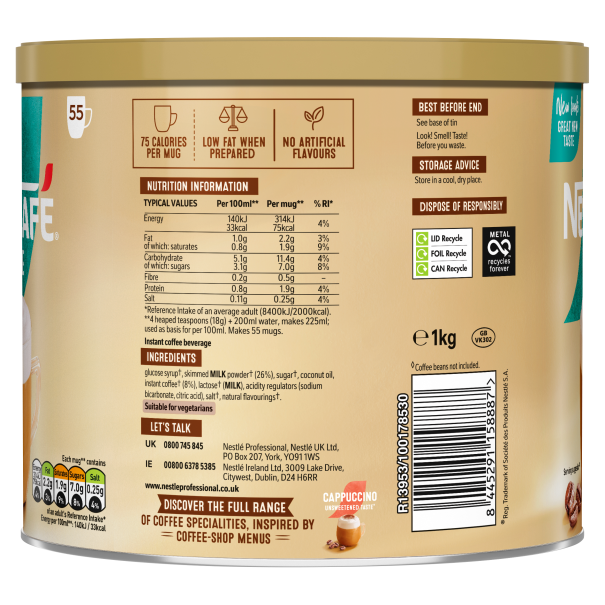 Nescafe Latte 1kg Tin Side View