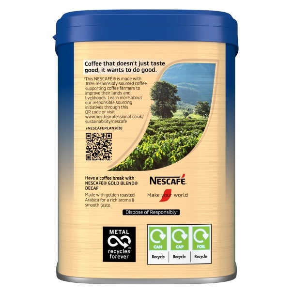 Nescafe gold decaf 500g side of tin