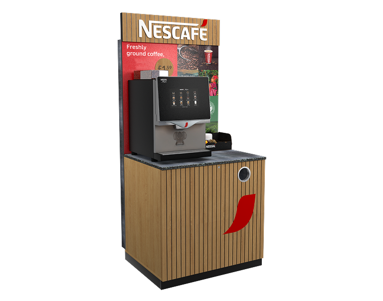 Nescafé flooring standing unit with header left