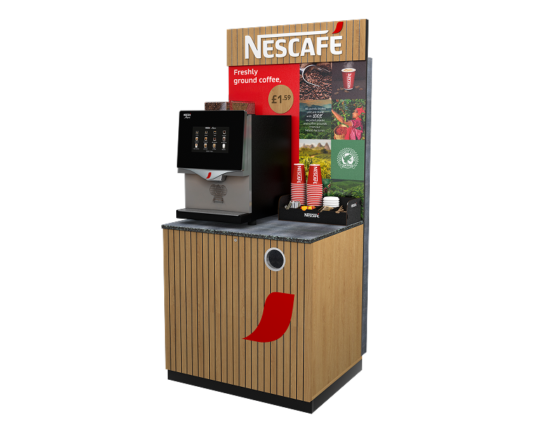 Nescafé flooring standing unit with header right