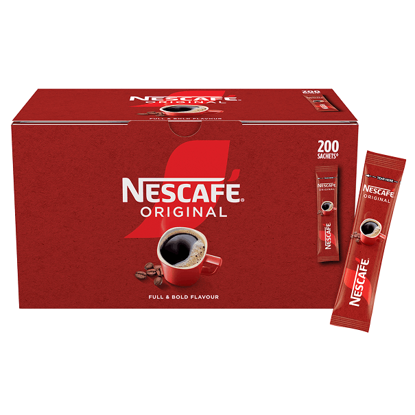 Nescafé Original 200 sachets coffee box.