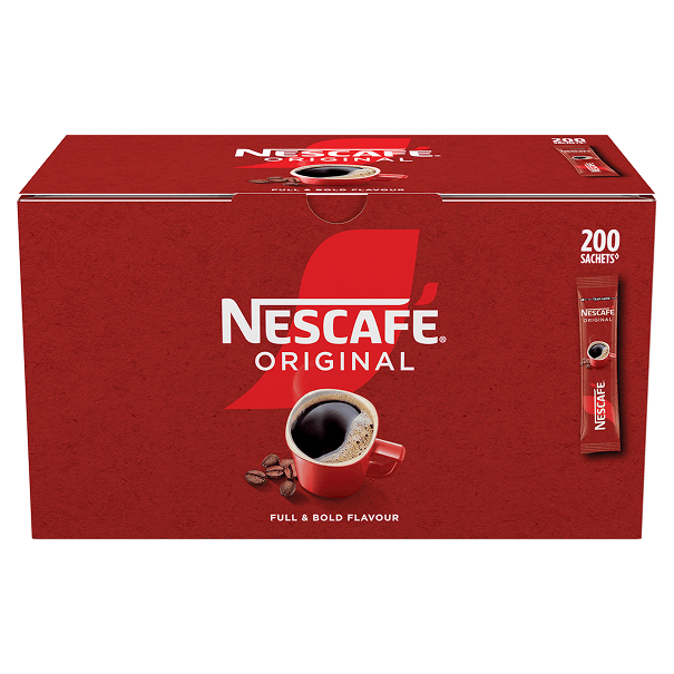 Nescafé Original 200 sachets coffee box.
