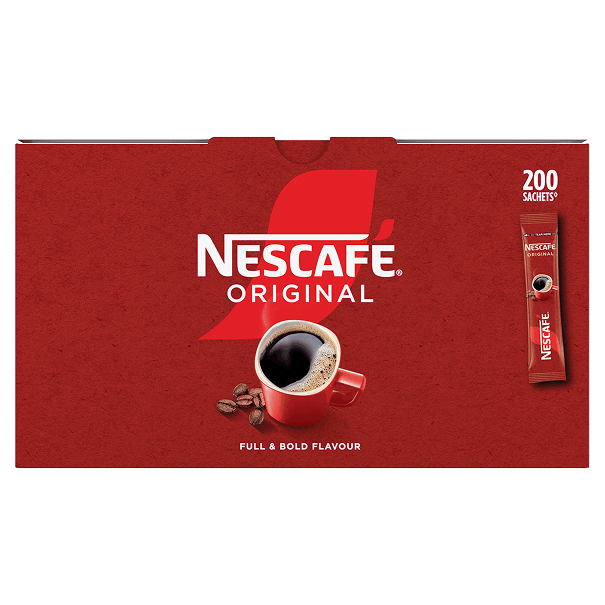 Nescafé Original 200 sachets coffee box.
