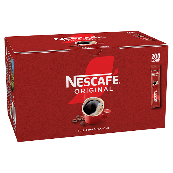 Nescafé Original 200 sachets coffee box.
