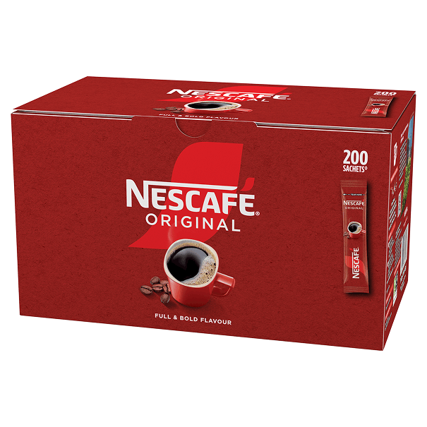Nescafé Original 200 sachets coffee box.