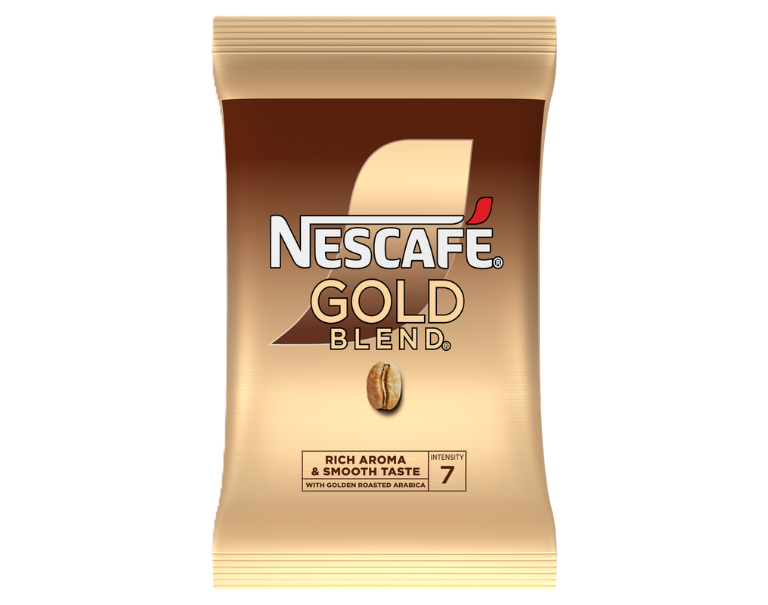 Nescafé Gold Blend instant coffee sachet in gold and brown packaging