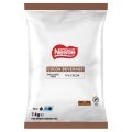 Nestlé hot chocolate powder pack - front view. White background with two brown bands at extremities, red logo in the centre