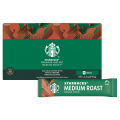 Starbucks Premium Instant Medium Roast coffee pack with 150 individual sticks, featuring a vibrant green design and logo.