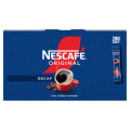 Nescafé Original Decaf coffee box, featuring 200 sachets, with a bold flavor and a coffee cup illustration.