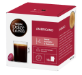 Box of Nescafé Dolce Gusto Americano coffee pods, intensity 4, sweet and aromatic, 16 capsules, 100% responsibly sourced.