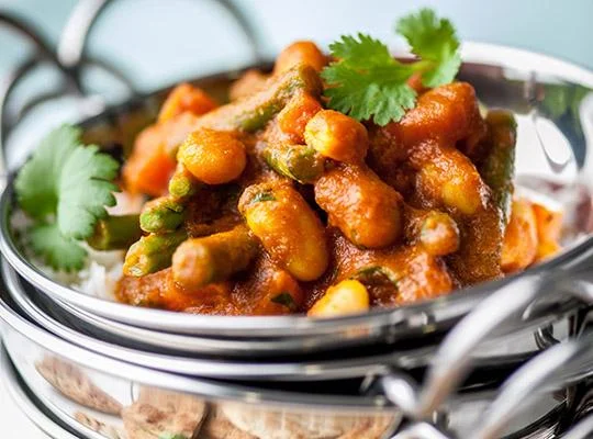Sweet potato and butterbean curry with rice