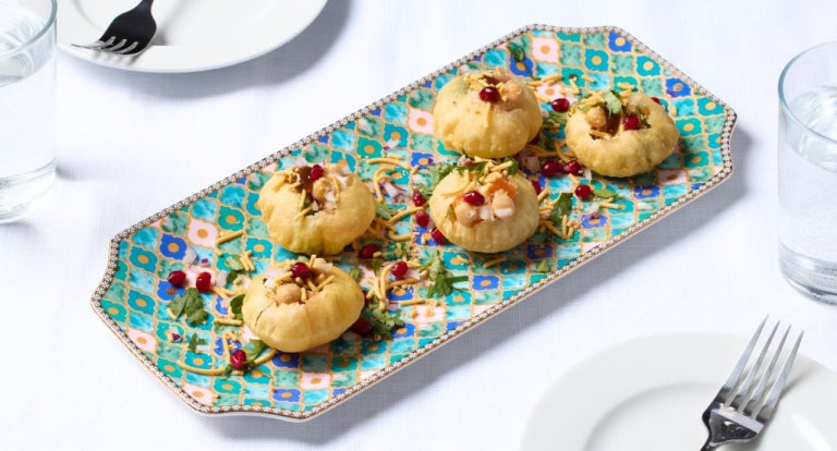 dahi puri chaat bombs dish plated