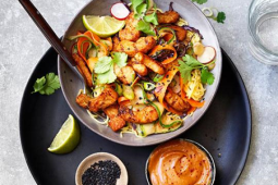 Vegetarian Satay noodles served on a plate
