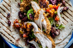 Mexican chicken tortilla with a mixed bean salad