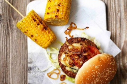 Vegetarian cheeseburger served on a plate