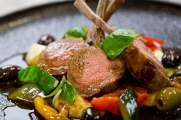 Dish image of Roasted Rack of English Lamb with Chargrilled Provencal Vegetables, Basic and Anchovy Jus made using CHEF® prod