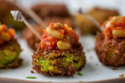 Crab and Chickpea Bhajis with Chakalaka