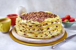 Chocolate Crepe Cake with KITKAT Sauce and wafer and chocolate chips on top