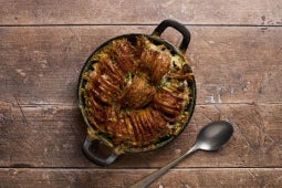 truffle spinach potato gratin dish plated